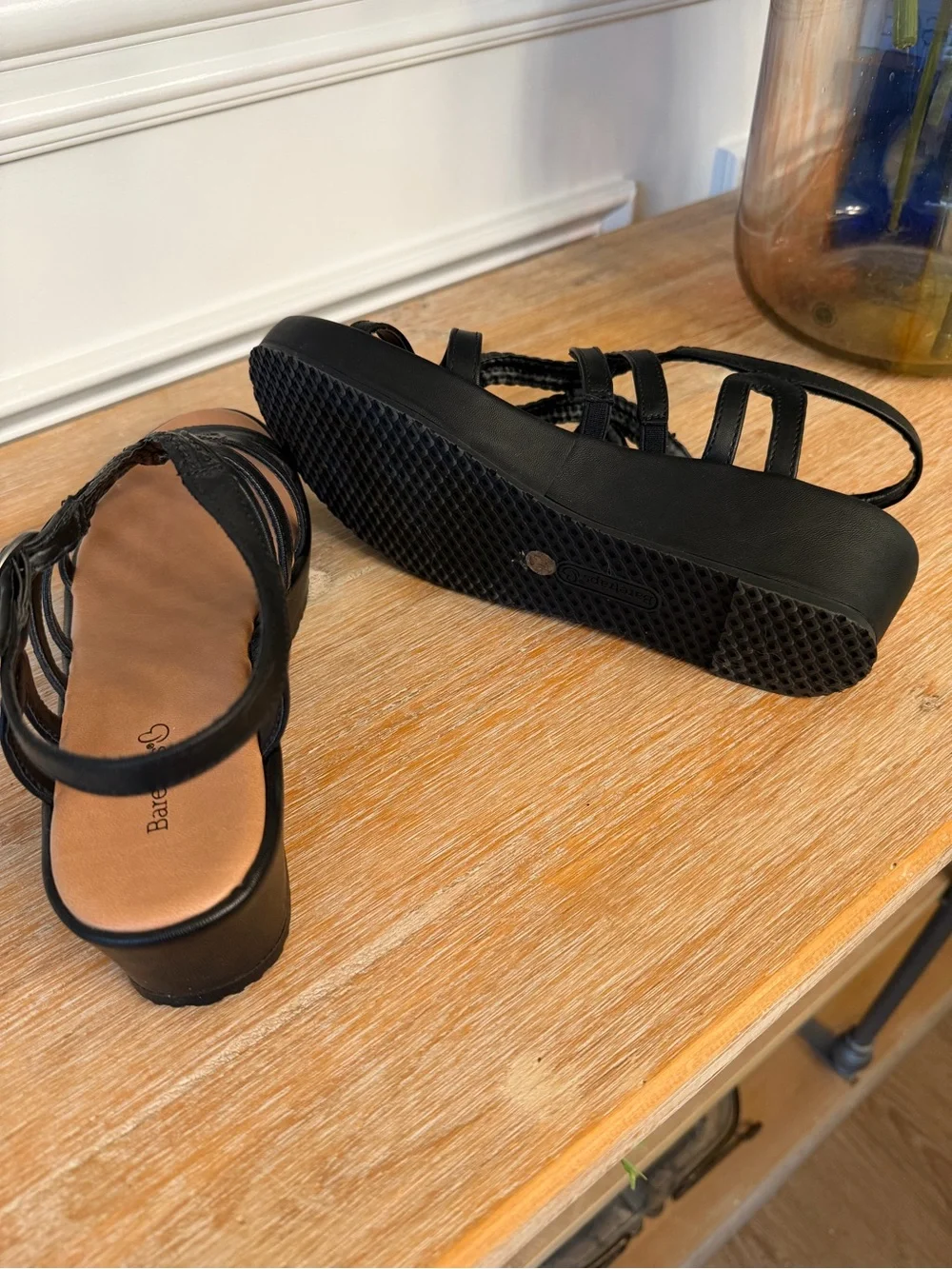 Women's Baretraps Black Strappy Wedge Sandals - Classic Comfort